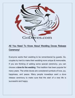 White Dove Release | GoDoves- Professional White Dove Releases