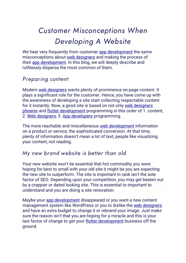 customer misconceptions when developing a website