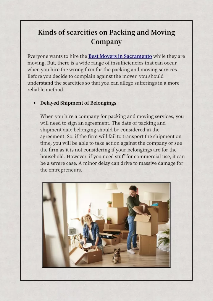 kinds of scarcities on packing and moving company