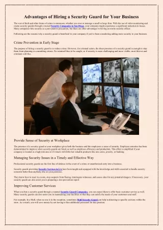 advantages of hiring a security guard for your