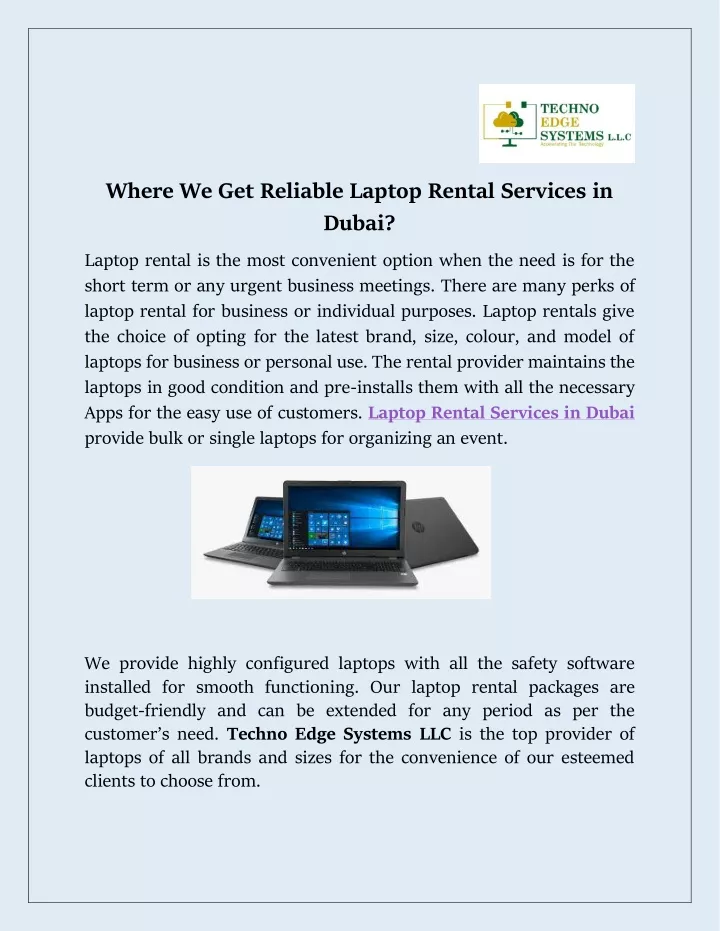 where we get reliable laptop rental services