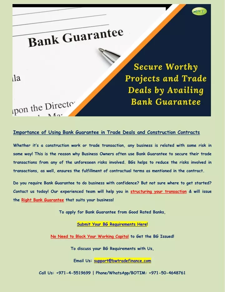 importance of using bank guarantee in trade deals