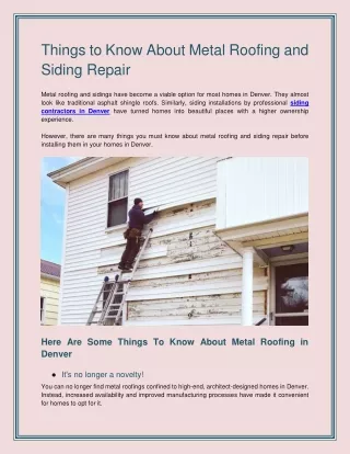 Things to Know About Metal Roofing and Siding Repair