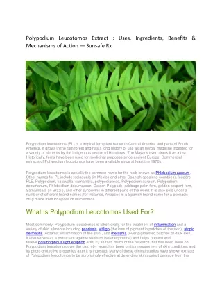 Polypodium Leucotomos Extract Uses, Ingredients, Benefits & Mechanisms of Action — Sunsafe Rx