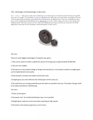 title advantages and disadvantages of spur gear