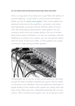 GET THE HOME AUDIO SYSTEM INSTALLATION DONE HASSLE