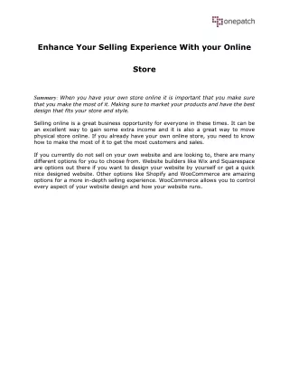 enhance your selling experience with your online