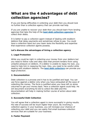 What are the 4 advantages of debt collection agencies