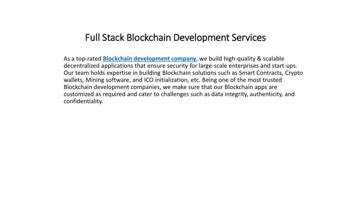 full stack blockchain development services
