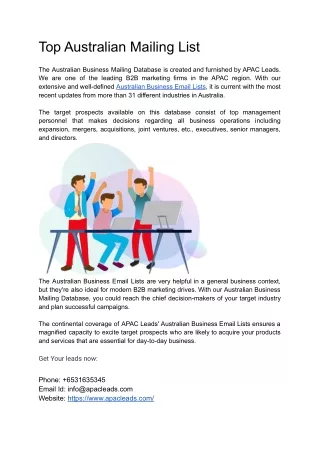 top australian mailing list