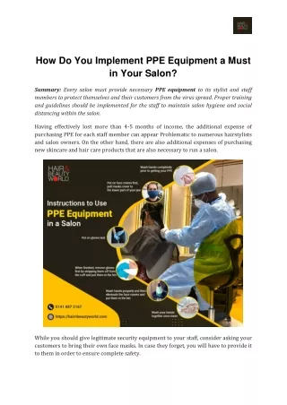 How Do You Implement PPE Equipment a Must in Your Salon