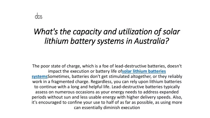what s the capacity and utilization of solar lithium battery systems in australia