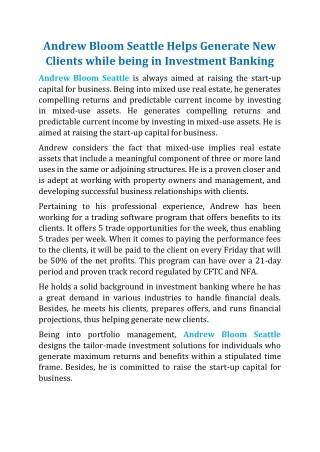 andrew bloom seattle helps generate new clients