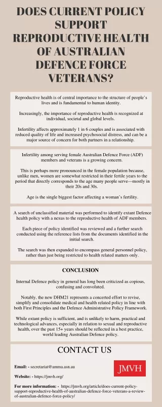 DOES CURRENT POLICY SUPPORT REPRODUCTIVE HEALTH OF AUSTRALIAN DEFENCE FORCE VETE
