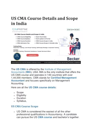 US CMA Course Details and Scope in India