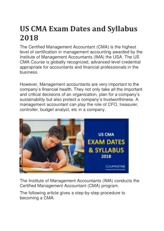 US CMA Exam Dates and Syllabus 2018