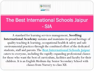 The Best International Schools Jaipur - SIA