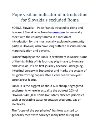 pope visit an indicator of introduction