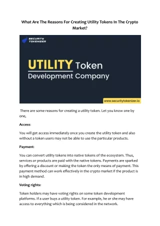 what are the reasons for creating utility tokens