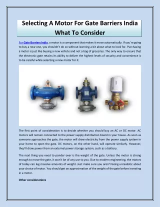 selecting a motor for gate barriers india what