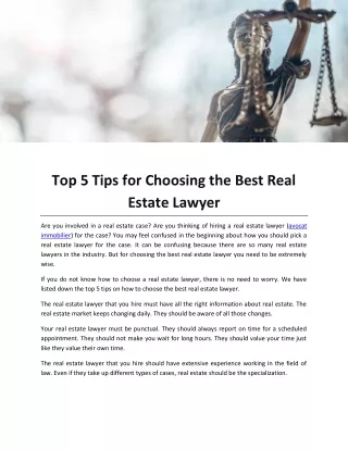 Top 5 Tips for Choosing the Best Real Estate Lawyer