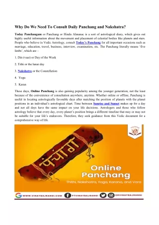 why do we need to consult daily panchang