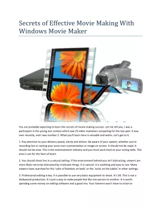 Secrets of Effective Movie Making With Windows Movie Maker