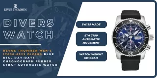 Revue Thommen Men's 17030.6523 Divers Blue Dial Day-Date Chronograph Rubber Strap Automatic Watch