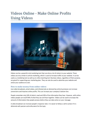 Videos Online - Make Online Profits Using Videos