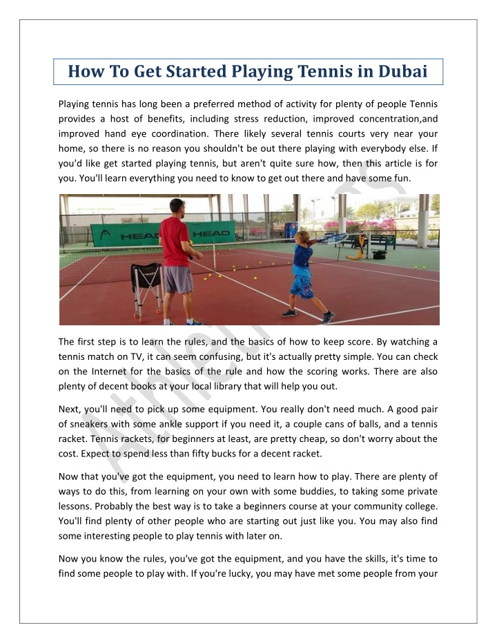 how to get started playing tennis in dubai