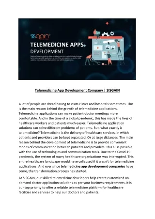telemedicine app development company sisgain