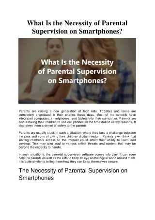 What Is the Necessity of Parental Supervision on Smartphones