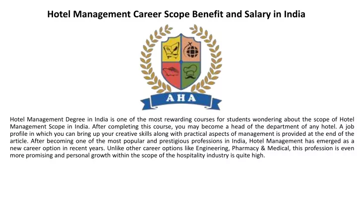 hotel management career scope benefit and salary in india