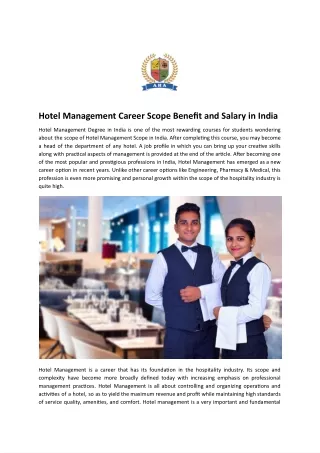 Hotel Management Career Scope Benefit and Salary in India