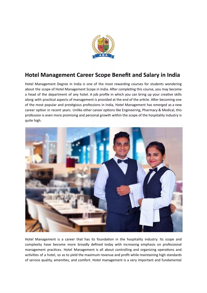 hotel management career scope benefit and salary