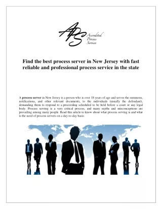 Find the best process server in New Jersey with fast reliable and professional process service in the state