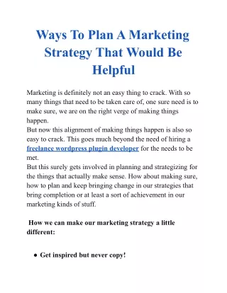 Ways To Plan A Marketing Strategy That Would Be Helpful
