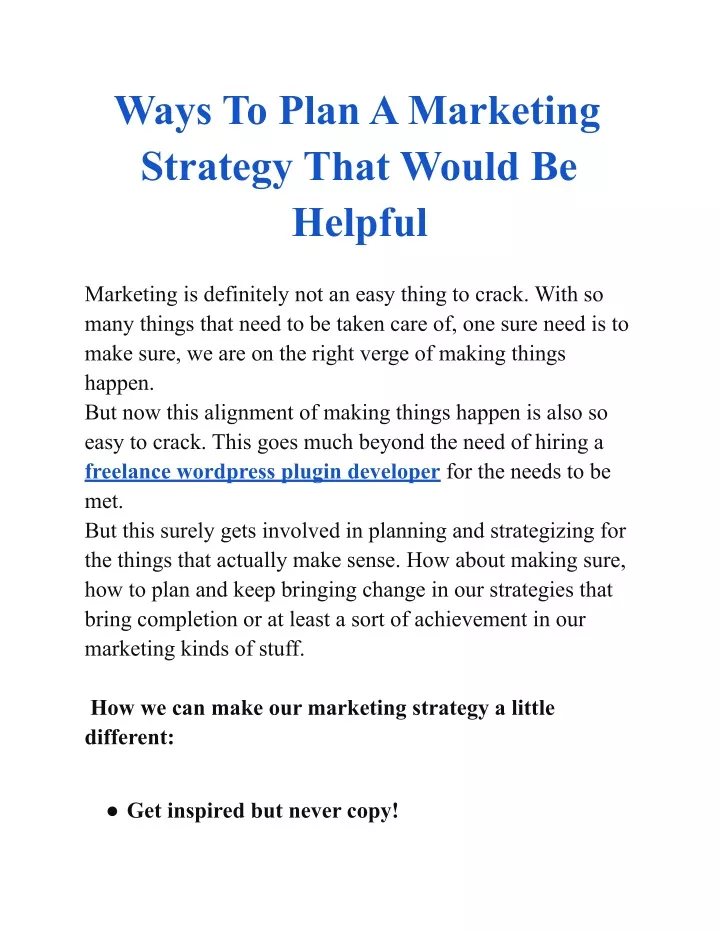 ways to plan a marketing strategy that would