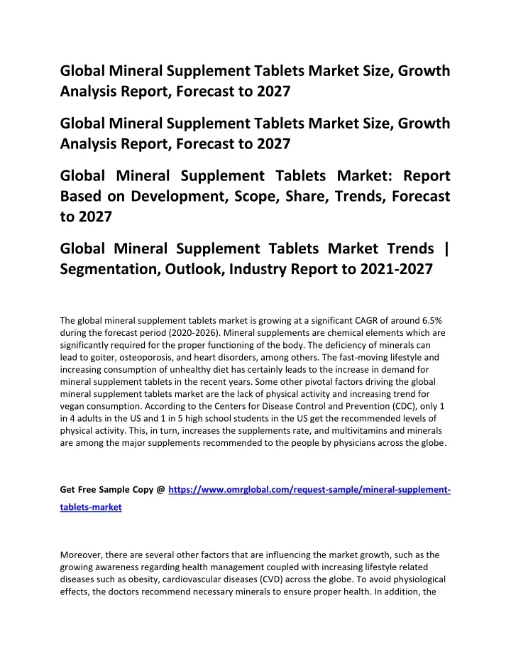 global mineral supplement tablets market size