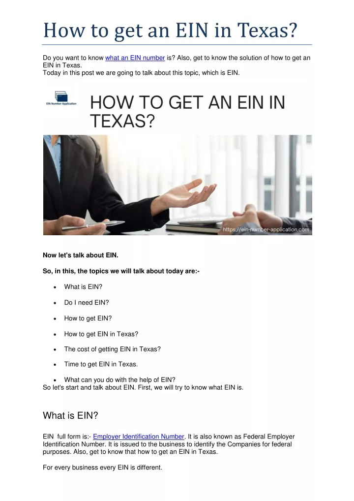 how to get an ein in texas