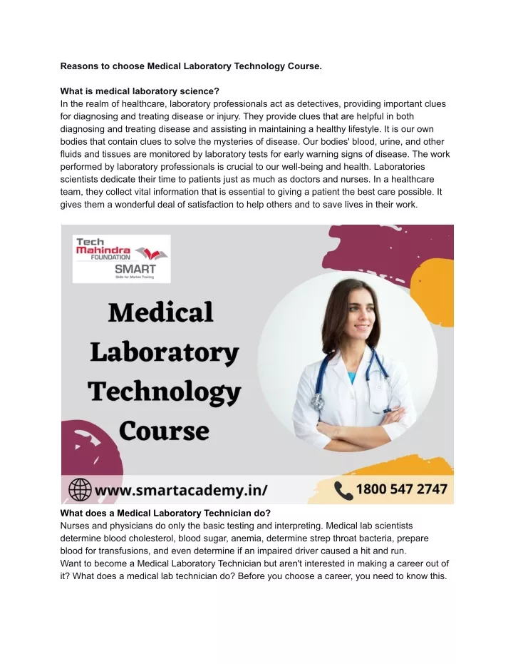 reasons to choose medical laboratory technology