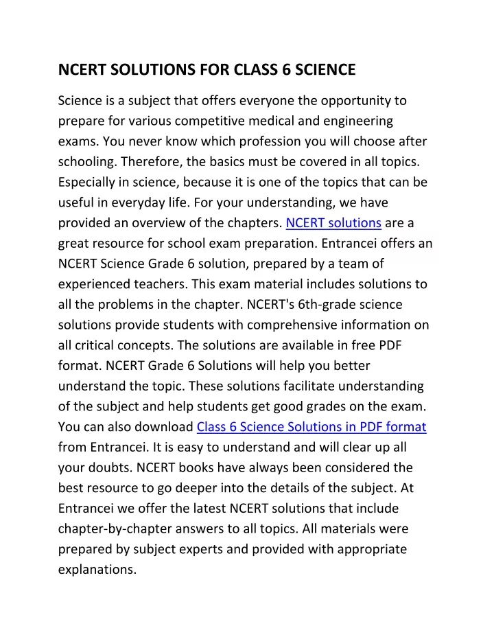 ncert solutions for class 6 science