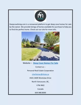 Deep Cove Homes For Sale | Deepcoveliving.com