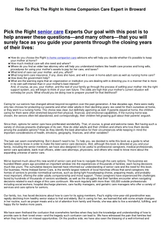 How To Pick The Right In Home Companion Care Expert in Broward
