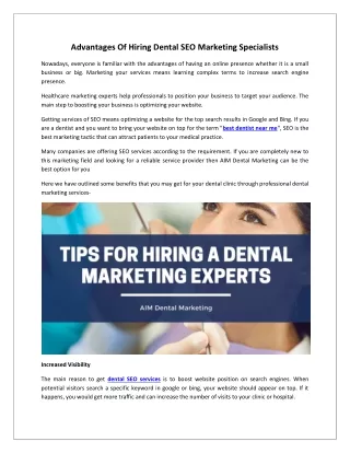 Advantages Of Hiring Dental SEO Marketing Specialists