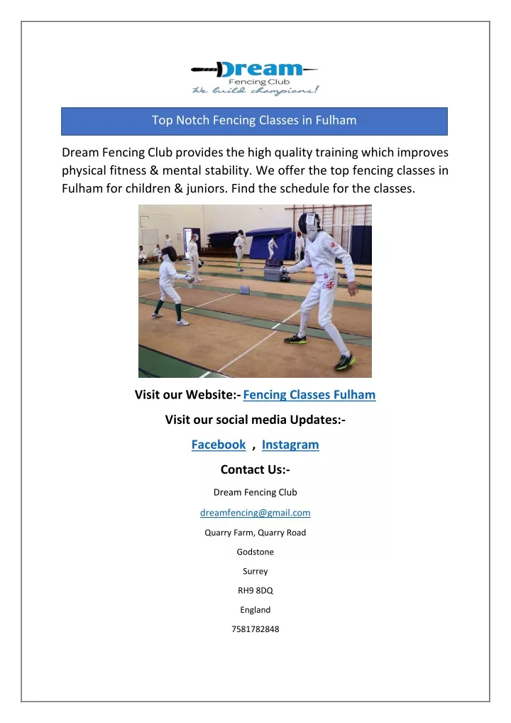 top notch fencing classes in fulham