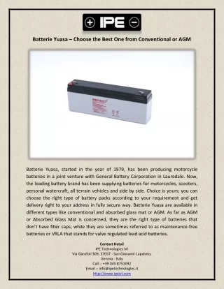 Batterie Yuasa – Choose the Best One from Conventional or AGM
