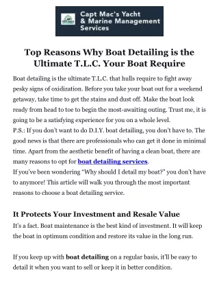 Top Reasons Why Boat Detailing is the Ultimate Require For Your Boat