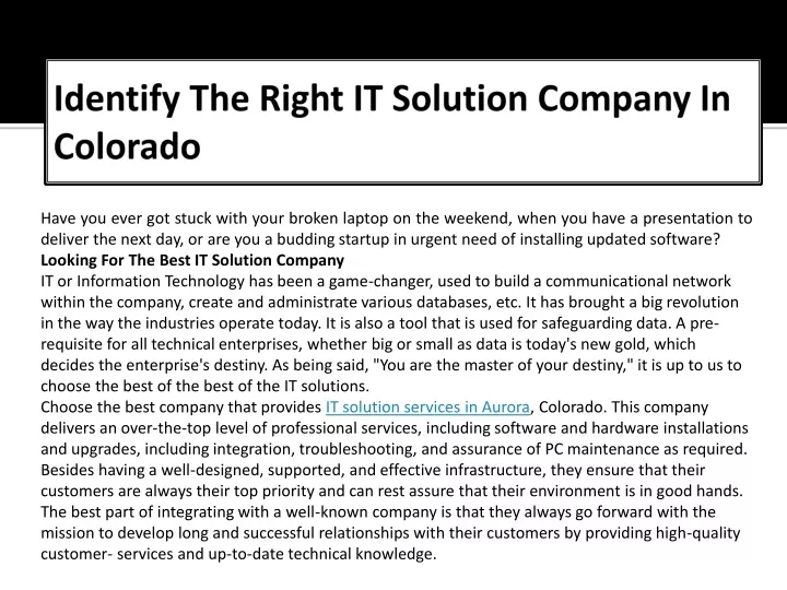 identify the right it solution company in colorado