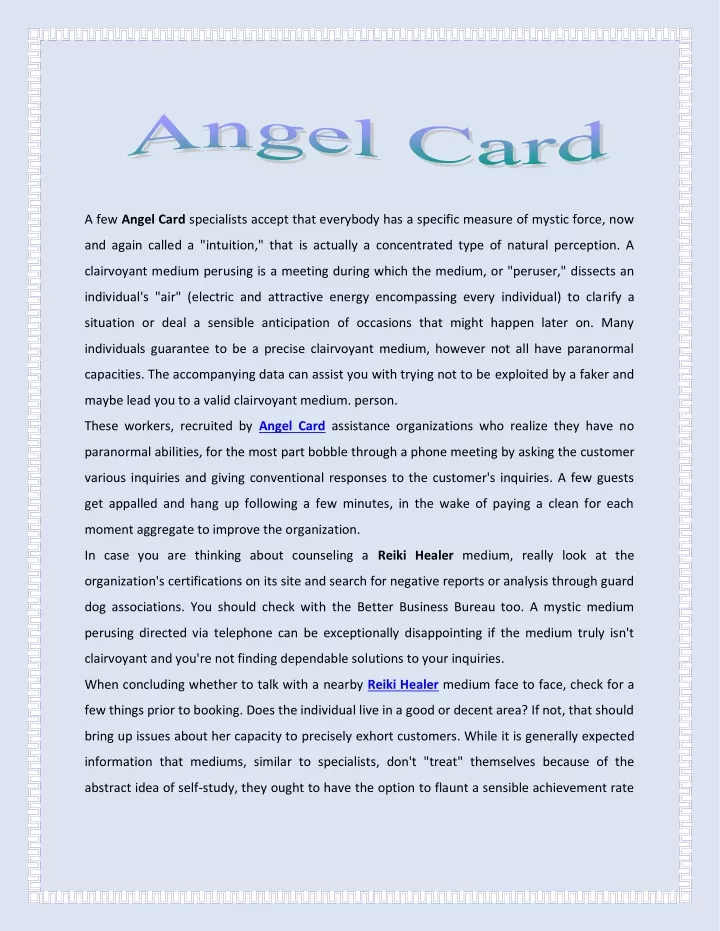 a few angel card specialists accept that